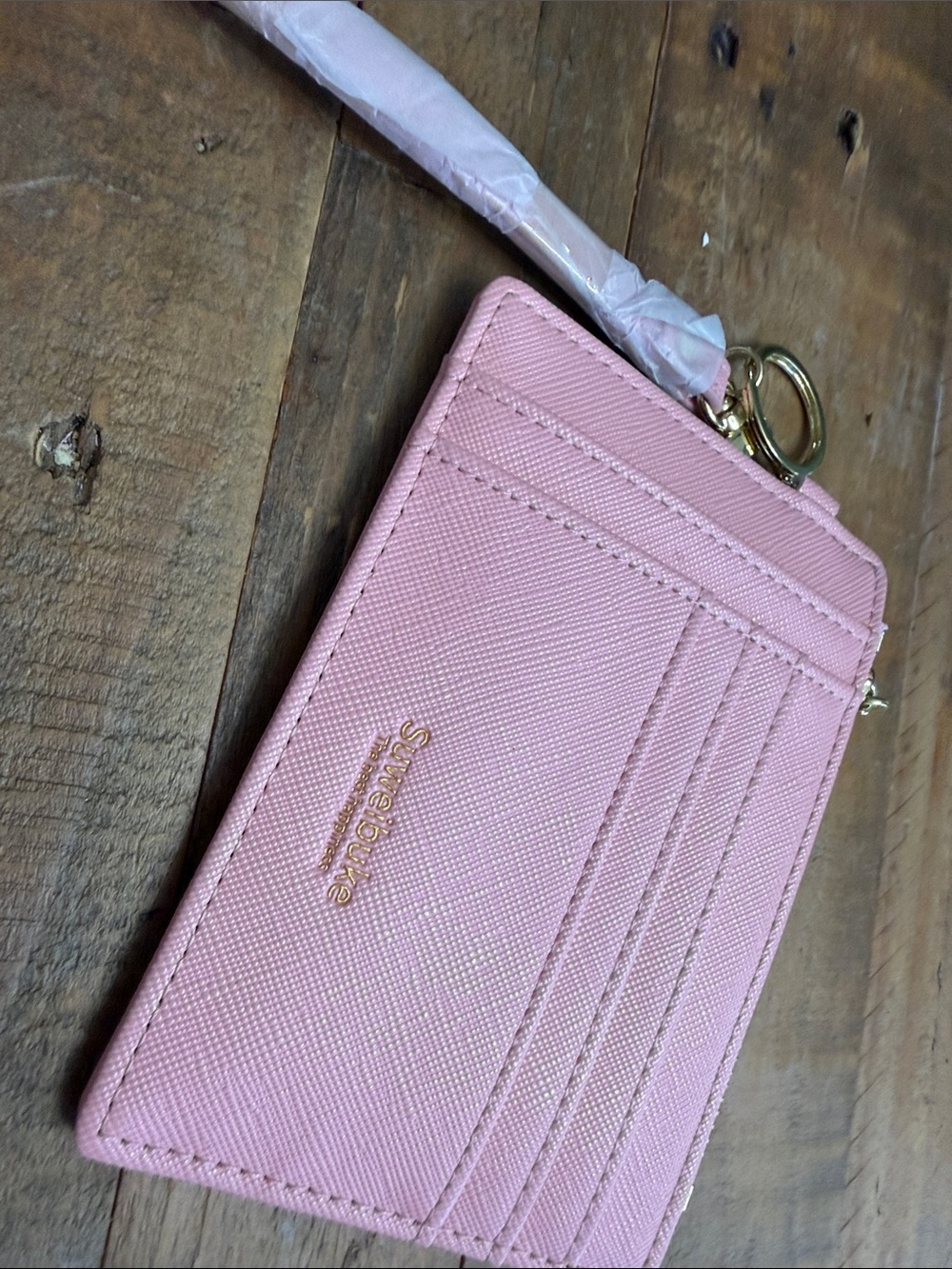 NWT Suweibuke Blush Pink Card & Key Holder with Gold Ring